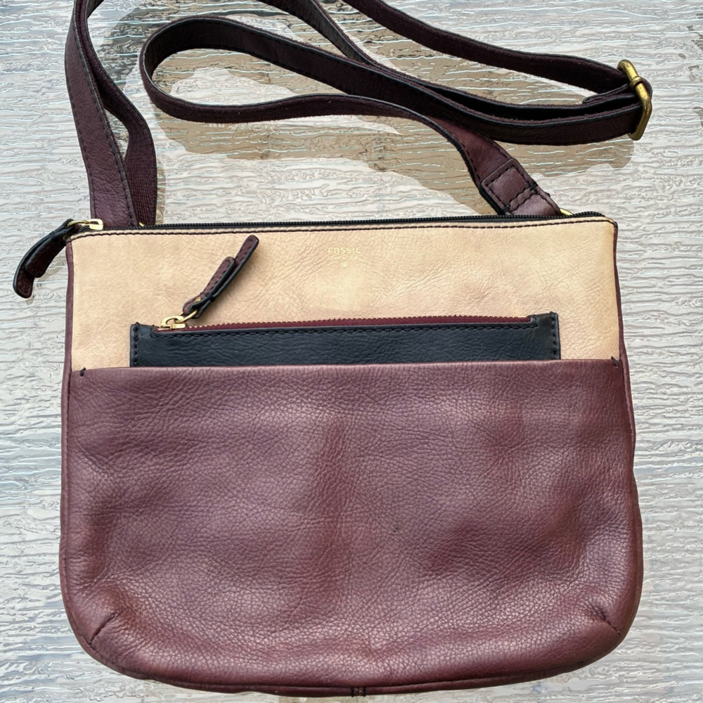 Fossil Tri Color Leather Crossbody Purse Bag